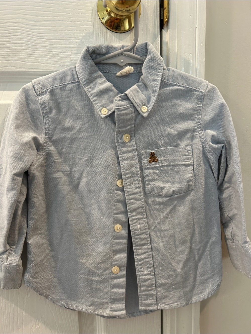GAP Light Blue Button-Down Shirt with Pocket Bear Accent